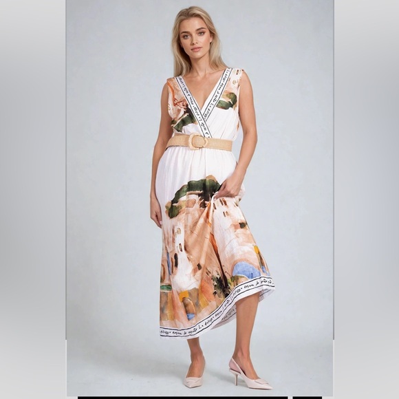 Mediterranean Painting Print Elegant Maxi Dress - Picture 2 of 9